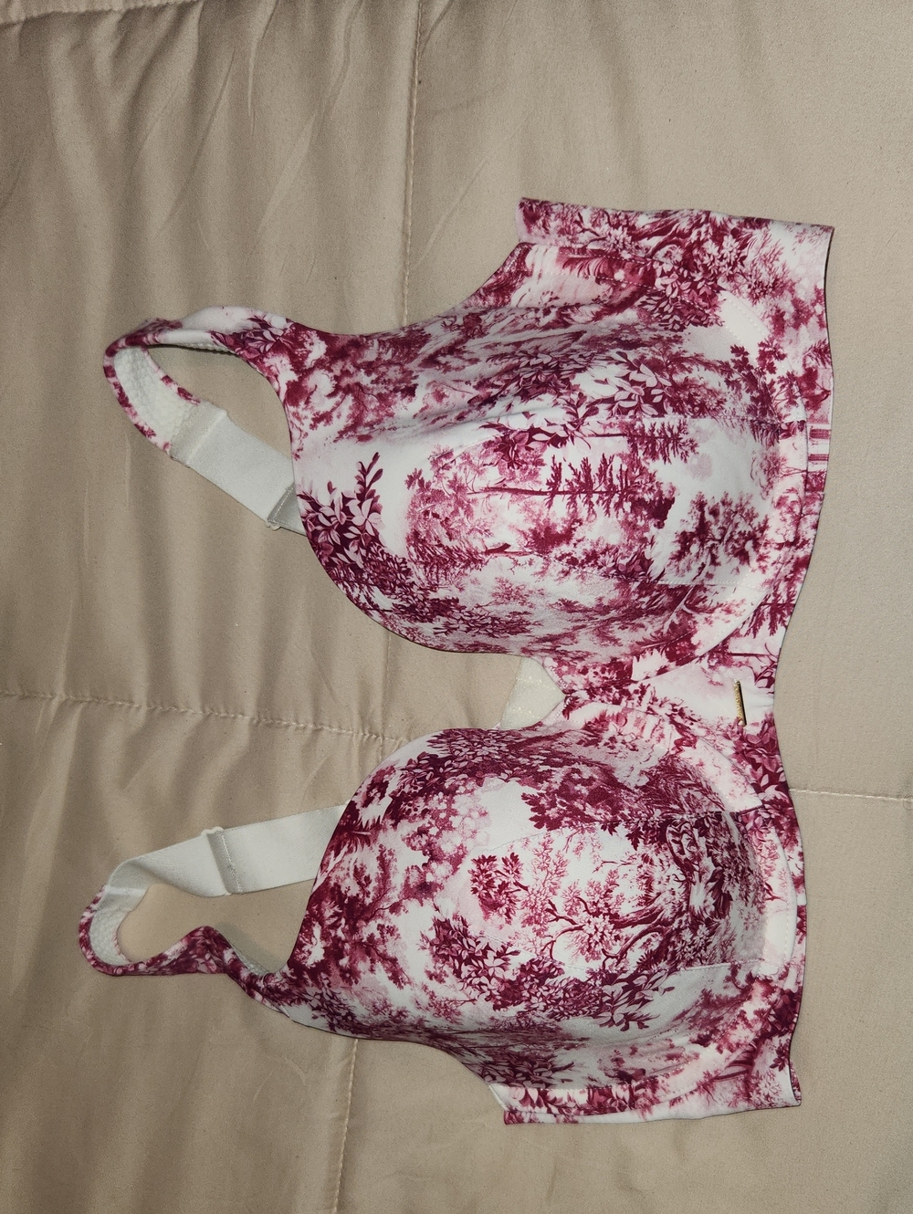 Cacique White and Burgundy Toile T-Shirt Bra